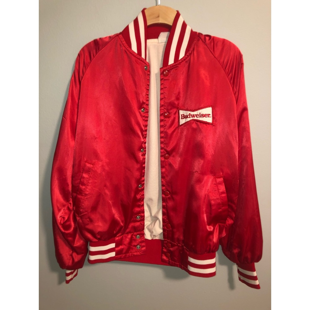 Vintage 80’s Satin Red Budweiser Lightweight Bomber Jacket